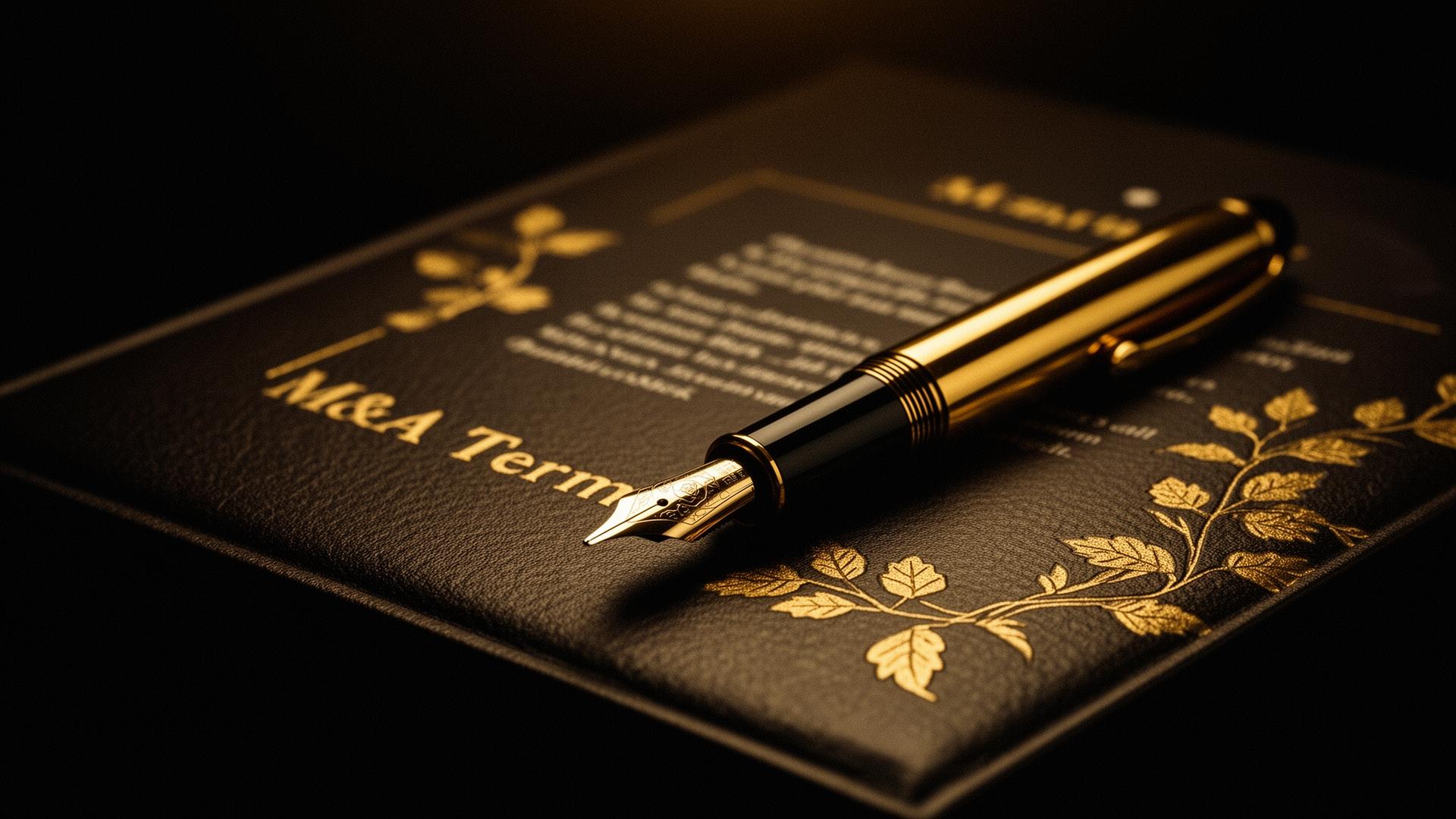 Gold fountain pen on M&A term sheet
